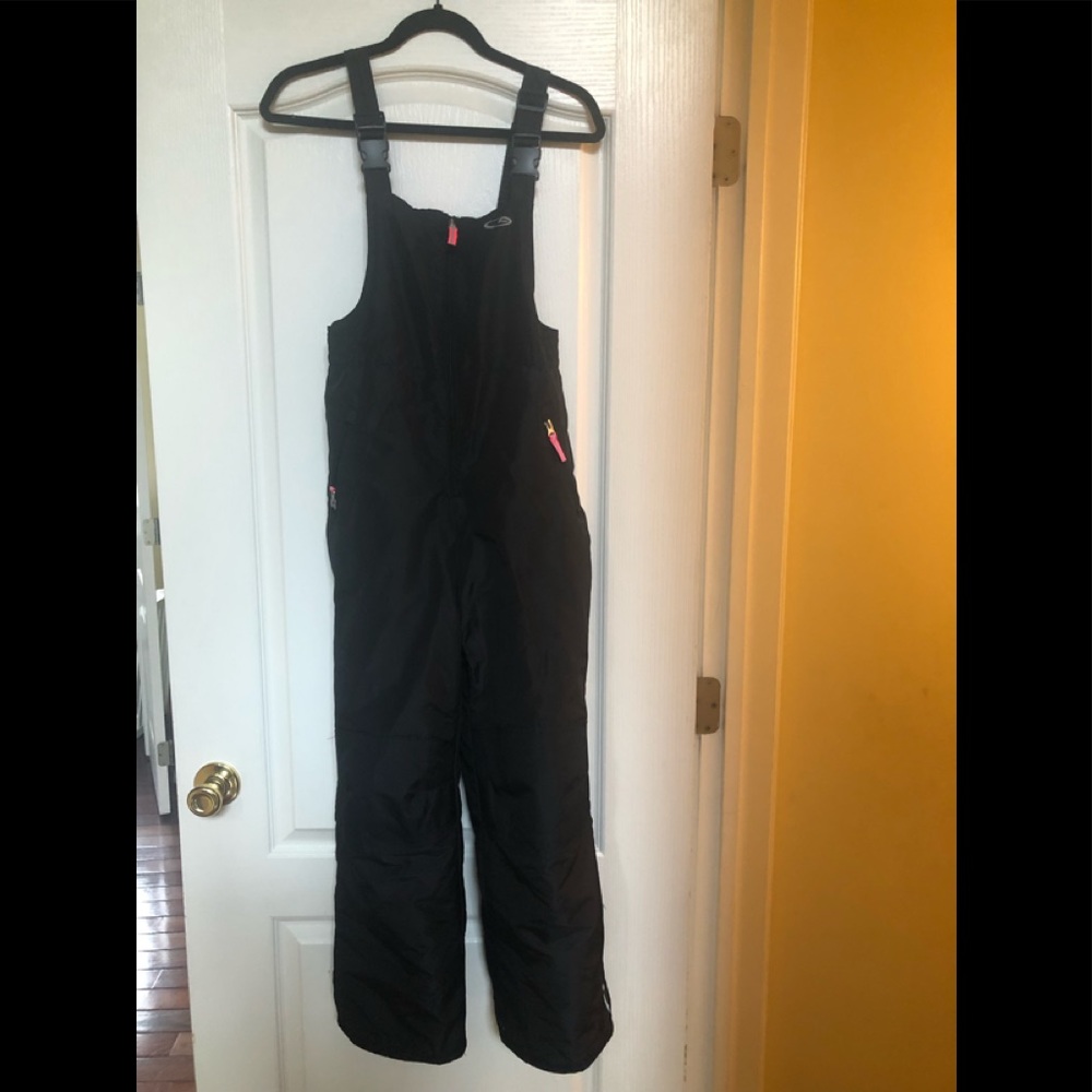Girls black snow ski bibs overalls pants